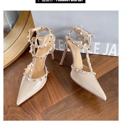 Scarpe da Donna di Design, Lussuose e Sexy con Borchie, Tacchi Alti Estivi, Sandali a Punta Stile Francese, Scarpe da Cerimonia, Zapatos De Mujer platinumshop