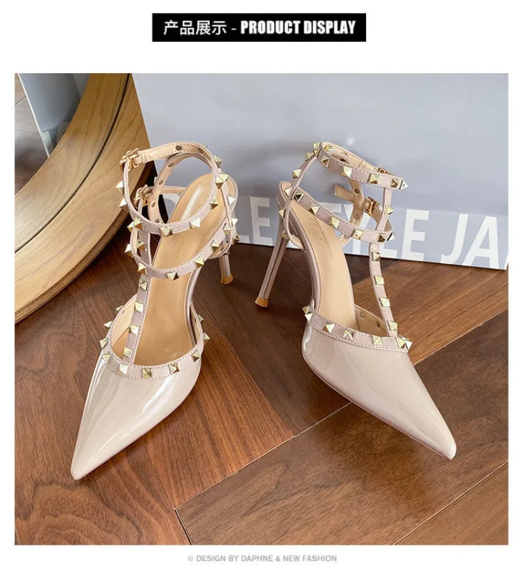 Scarpe da Donna di Design, Lussuose e Sexy con Borchie, Tacchi Alti Estivi, Sandali a Punta Stile Francese, Scarpe da Cerimonia, Zapatos De Mujer platinumshop