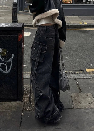 2024 stile punk Y2K streetwear lavato nero baggy cargo jeans pantaloni per le donne abiti firmati pa