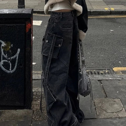 2024 stile punk Y2K streetwear lavato nero baggy cargo jeans pantaloni per le donne abiti firmati pantaloni da donna a gamba larga Ropa Mujer
