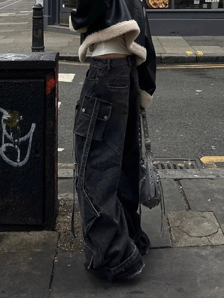 2024 stile punk Y2K streetwear lavato nero baggy cargo jeans pantaloni per le donne abiti firmati pa