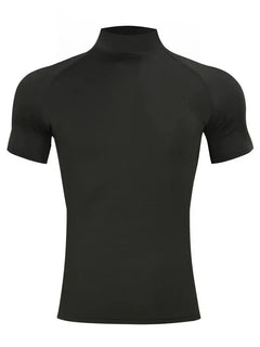 Mens Bodybuilding Sports Tight T-shirt Summer Compression Turtleneck Short Sleeve Gym Fitness Running Quick Dry Male Workout Top