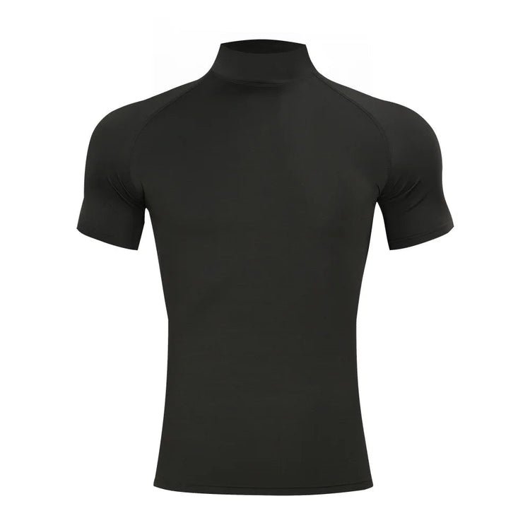 Mens Bodybuilding Sports Tight T-shirt Summer Compression Turtleneck Short Sleeve Gym Fitness Running Quick Dry Male Workout Top PlatiNum