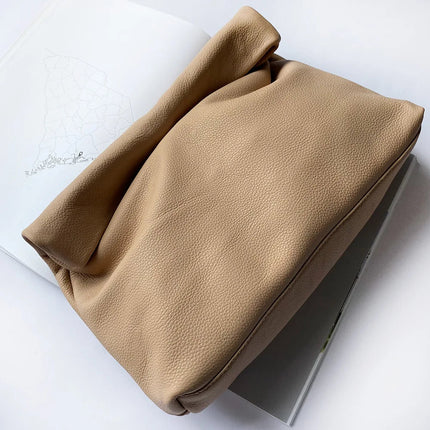 Personality roll-edge leather bag  lazy casual leather soft bag  Phone Women High Quality holding red large bag luxury designer PlatiNum