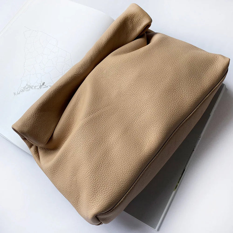 Personality roll-edge leather bag  lazy casual leather soft bag  Phone Women High Quality holding red large bag luxury designer PlatiNum
