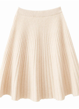 Korean Skirt 100% Merino Wool Women's Knitted Mini Skirt Autumn and Winter Women's Fashion Solid Color Small Umbrella Skirt PlatiNum