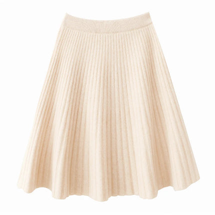 Korean Skirt 100% Merino Wool Women's Knitted Mini Skirt Autumn and Winter Women's Fashion Solid Color Small Umbrella Skirt PlatiNum