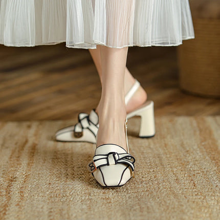 【JOCHEBED HU】2026 New Summer Retro Women's High Heels Thick Heel Square Toe Back Empty Shoes Trend 33-46