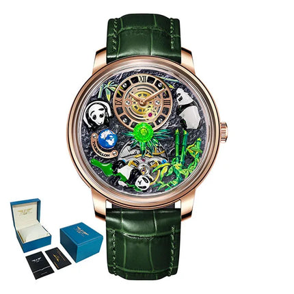Pindu Luxury and stylish personalized waterproof panda dial fully automatic mechanical men's watch serpentine tourbillon watch