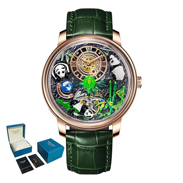 Pindu Luxury and stylish personalized waterproof panda dial fully automatic mechanical men's watch serpentine tourbillon watch