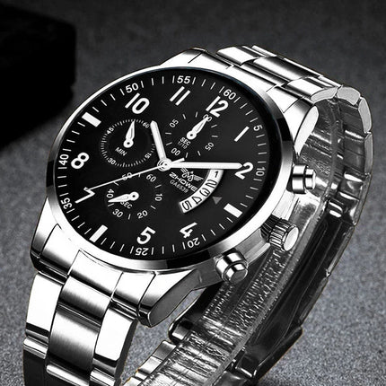 Orologio da uomo di lusso da 1 pezzo, calendario aziendale alla moda, orologio da cintura in acciaio da uomo, regalo di Natale per San Valentino platinumshop