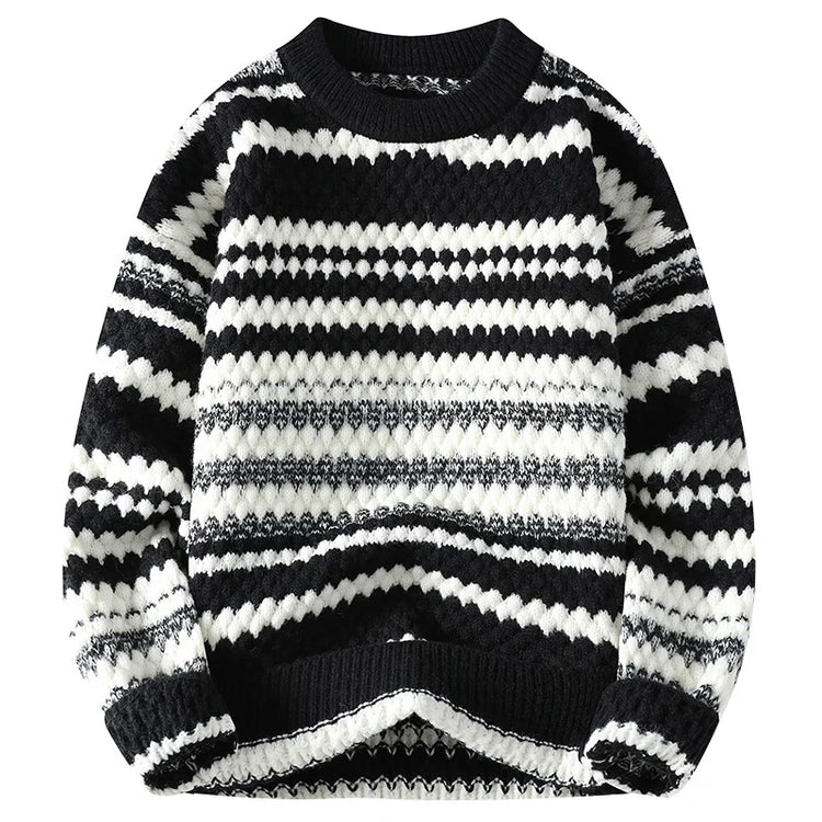 Winter Men's Loose Pullover Male Slim Fit Fashion Knitted Sweater Man Thick Warm Pull Homme Retro Stripe Sweaters