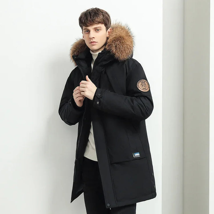 Men Winter Goose Down Coats Fur Collar Hooded Long Down Jackets Top Quality Male Outdoor Windproof Warm Winter Jackets Canada