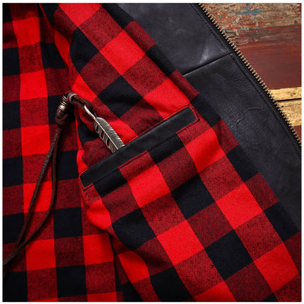 Genuine Leather Jacket Men Black Biker Coat Warm Windproof Snap Collar Zip Pockets Vintage Motorcycle Jacket Autumn Winter