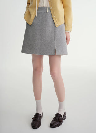 DUSHU Classic Long and Short Elastic Waist A-line Skirt 2025 Winter Skirt for Women Solid Simple Commuting Office Ladies College PlatiNum