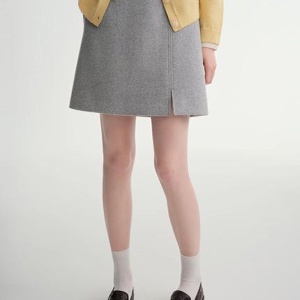 DUSHU Classic Long and Short Elastic Waist A-line Skirt 2025 Winter Skirt for Women Solid Simple Commuting Office Ladies College PlatiNum
