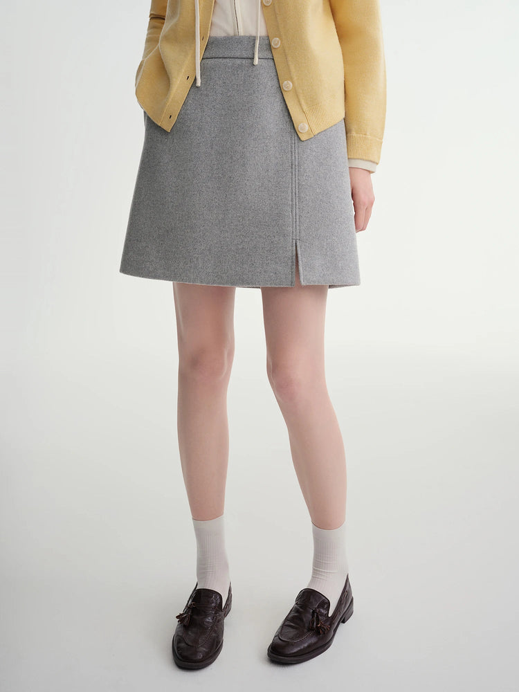 DUSHU Classic Long and Short Elastic Waist A-line Skirt 2025 Winter Skirt for Women Solid Simple Commuting Office Ladies College PlatiNum