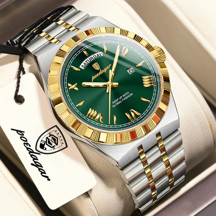 POEDAGAR Fashion Male Clock Luminous Waterproof Week Date Creative Men Watch Stainless Steel Quartz Business Men's Watches Reloj