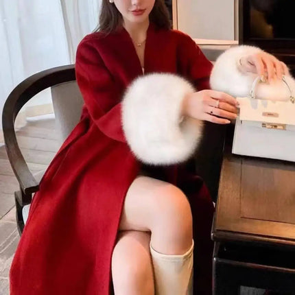 BJTZ Fox Fur Classic Long Double-Sided Pure Wool Coat For Women 2025 New Autumn Winter High-End Woolen Jacket