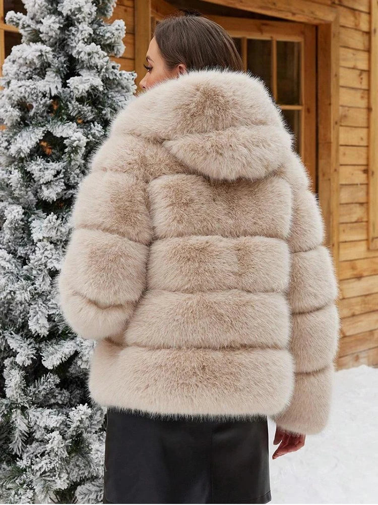 ZADORIN Winter Thick Warm Fluffy Faux Fur Coat Women Furry Hooded Long Sleeve Faux Fur Jacket Luxury Fur Coats Female Outerwears