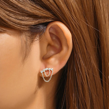 Orecchini con polsini piatti filettati con nappa tempestata di diamanti di nuovo stile, accessori per orecchie in stile europeo e americano. platinumshop