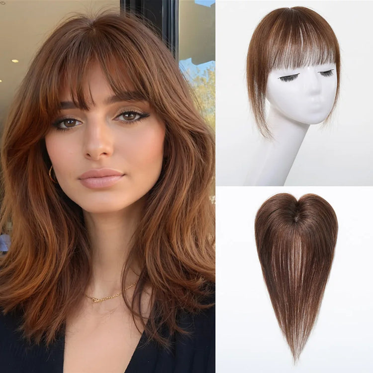 Ombre Light Blonde Real Human Hair Toppers with Swiss Lace Base Hair 3D Air Bangs 10inch Human Hair Topper for Women Hair Loss