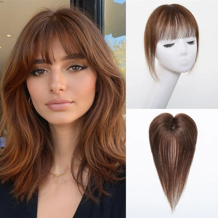 Ombre Light Blonde Real Human Hair Toppers with Swiss Lace Base Hair 3D Air Bangs 10inch Human Hair Topper for Women Hair Loss