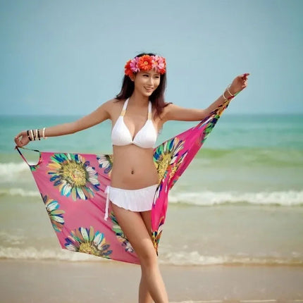 Copricostumi stampati Abito da spiaggia sexy Donna Halter Sling Chiffon Asciugamano da spiaggia Bikini Wrap Pareo Gonne Costumi da bagno aperti sul retro platinumshop