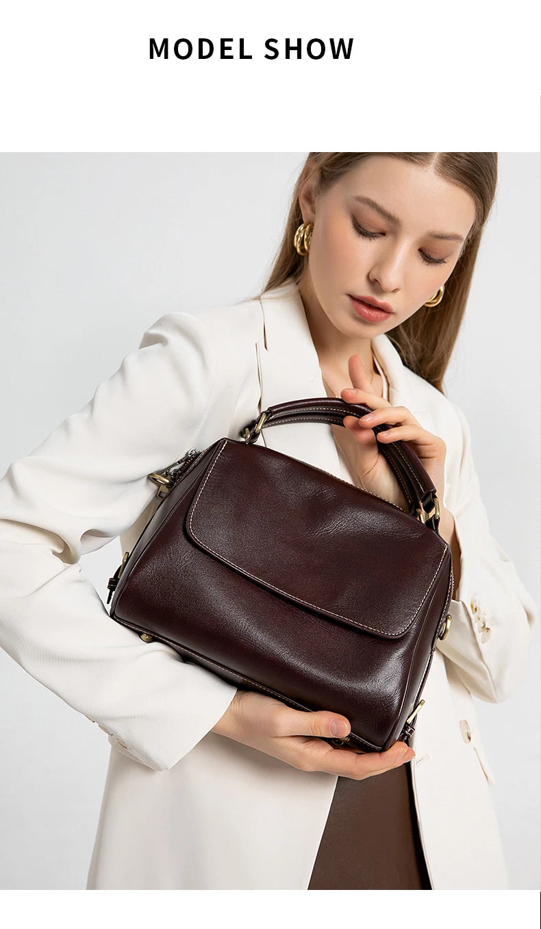 women's shoulder luxury  bags, Genuine Leather Crossbody Shoulder Bag, Retro Style Handbag with Dual Strap & Multiple Pockets