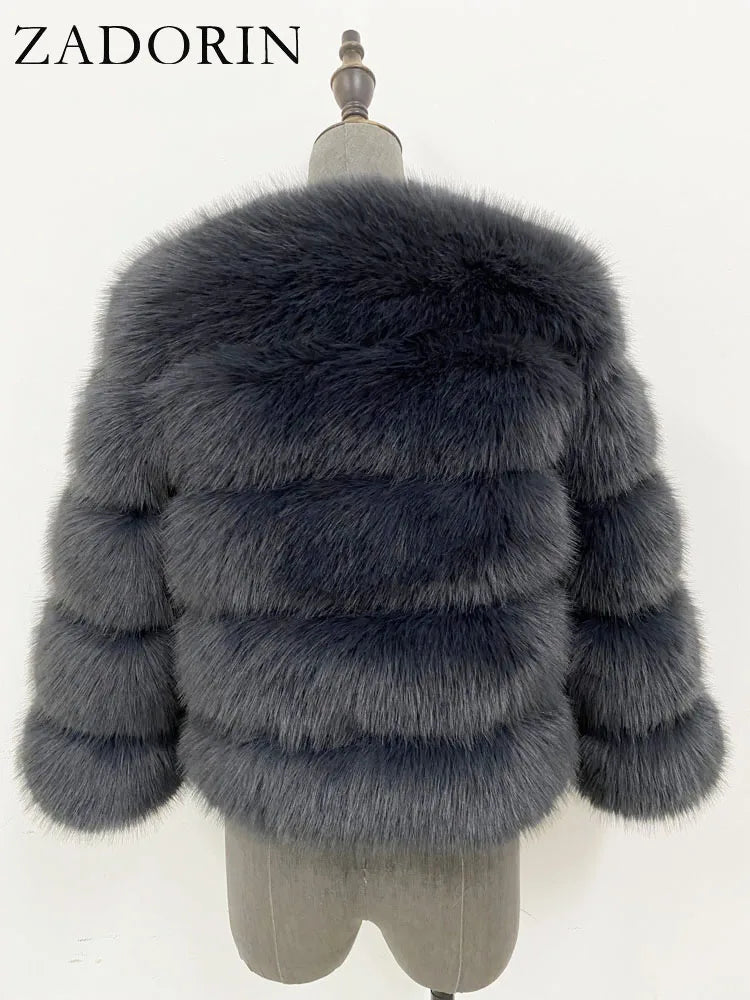 ZADORIN S-6XL Mink Coat Winter Black White Faux Fur Coat Woman Elegant Fluffy Faux Fur Jacket Top Short Fur Coats Woman Clothing