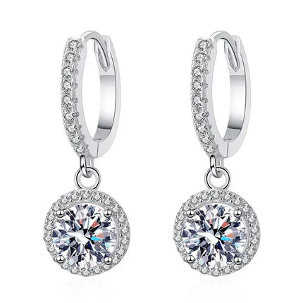 925 Sterling Silver 1 Carat Moissanite Round Earrings for Women Luxury Evening Style PlatiNum