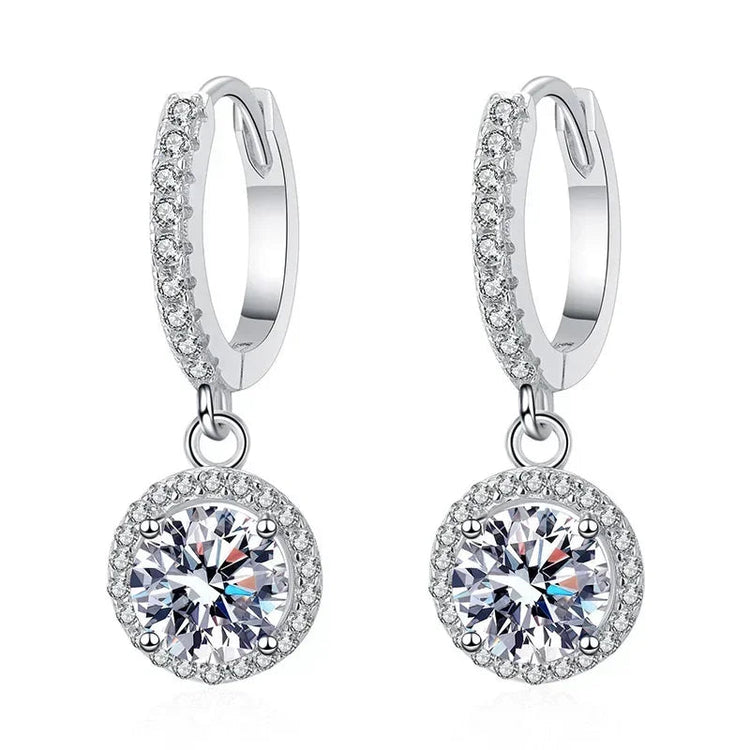 925 Sterling Silver 1 Carat Moissanite Round Earrings for Women Luxury Evening Style PlatiNum