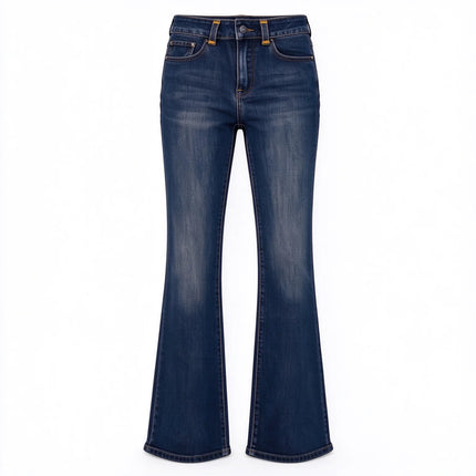 Jeans Women High Waist Bootcut Dark Blue Vintage Wash, Slimming Shaping Stretch Denim for Office and Leisure,Yw-1979