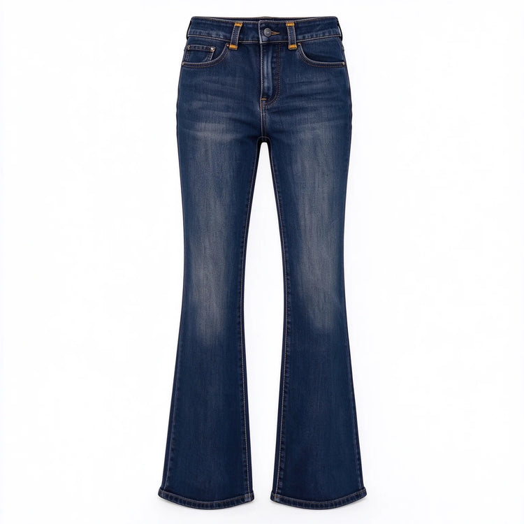 Jeans Women High Waist Bootcut Dark Blue Vintage Wash, Slimming Shaping Stretch Denim for Office and Leisure,Yw-1979