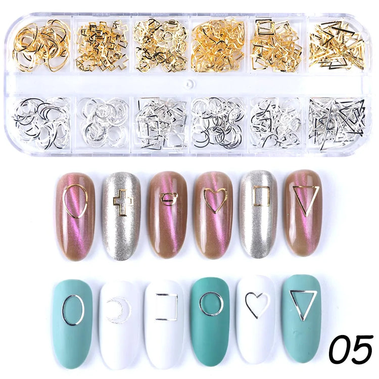 12 Grids Gold Nail Art Alloy Studs Seaside 3D Decorations Sea Shell Star Nail Charm Metal Frame Rivets Nail Sequin Accessories