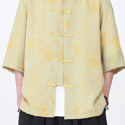 Camicie Estive da Uomo in Stile Cinese Tradizionale, Camicia Casual Kung Fu Tai Chi, Camicia di Lusso Jacquard Traspirante a Maniche Corte