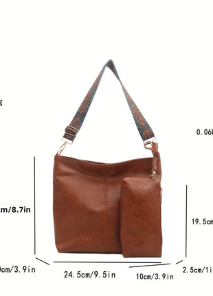Borsa tote in morbida PU a 2 pezzi, grande capacità, stile bohémien, con tracolla larga, borsa a spalla e a mano, regalo di compleanno ideale