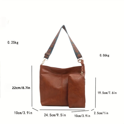 Borsa tote in morbida PU a 2 pezzi, grande capacità, stile bohémien, con tracolla larga, borsa a spalla e a mano, regalo di compleanno ideale