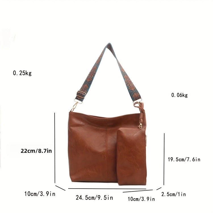 Borsa tote in morbida PU a 2 pezzi, grande capacità, stile bohémien, con tracolla larga, borsa a spalla e a mano, regalo di compleanno ideale