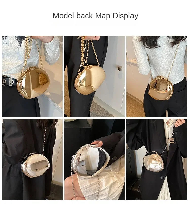 Designer Acrylic Shell Shape Clutch Bag Gold Silver Women Evening Party Bag Cute Shiny Metal Shoulder Crossbody Bags Small Purse PlatiNum