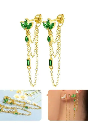 925 Sterling Silver Needle Green Zircon Gold Earrings Heart Hoop Earrings for Women Delicate Stud Earrings Luxury Jewelry Gifts PlatiNum