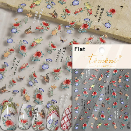 5D Kawaii Lily Nail Art Stickers 1pcs Japanese Pink White Flower With Diamond Self Adhesive Nail Decorations Slider Decals DIY
