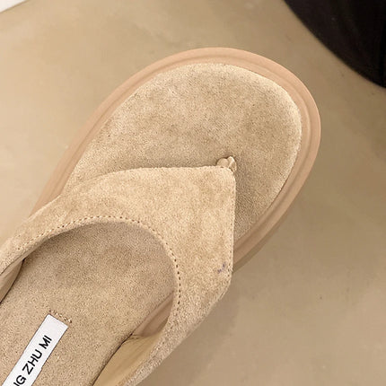 Pantofole da esterno con zeppa Infradito estive da donna con fondo spesso Infradito da spiaggia per il tempo libero a vita alta da esterno in pelle scamosciata