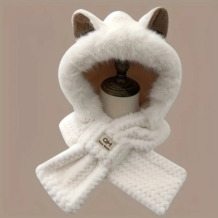 1Pc Women Cat Ear Pom‑Pom Beanie Hat, Soft Fleece‑Lined Winter Cute Animal‑Themed Festival Cap for Christmas Gifts