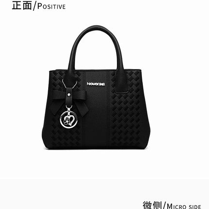 Bow Metal Pendant Top Handle Satchel Crossbody Bag, PU Leather Textured Bag Purse, Classic Versatile Fashion Shoulder Bag PlatiNum