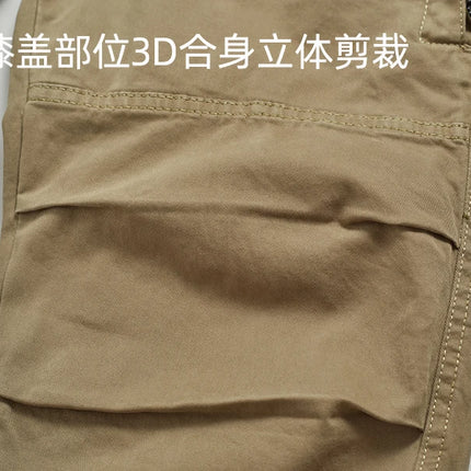 Autumn New American Retro Woven Cargo Pants Men's 97.5% Cotton Washed Elastic Waist Drawstring Loose Casual Anke-tied Trousers
