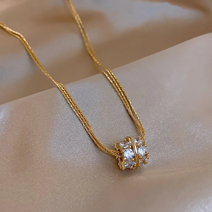 2024 Collana con pendente a cerchio in zircone con catena color oro multistrato di nuovo design per accessori di gioielli di lusso da donna per la festa nuziale