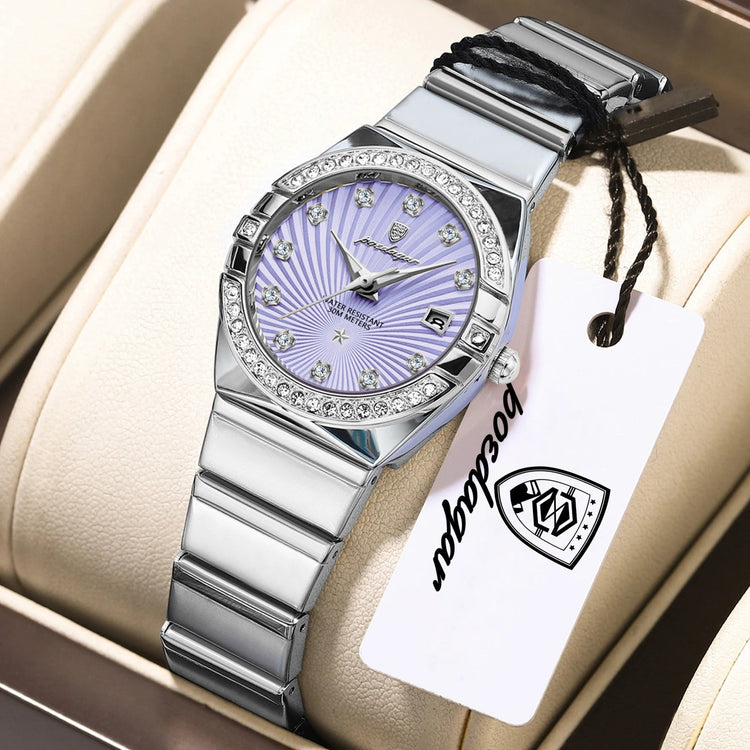 Orologio da donna POEDAGAR, raffinato, impermeabile, luminoso, con datario, in acciaio inossidabile, elegante orologio da polso al quarzo per donna. platinumshop