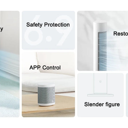 Ventilatore a Torre MIJIA Smart DC a Frequenza Variabile 2a Generazione, 150 °   Ventilatori oscillanti da terra per ambienti, 4 velocità, 3 modalità, versione CN con adattatore