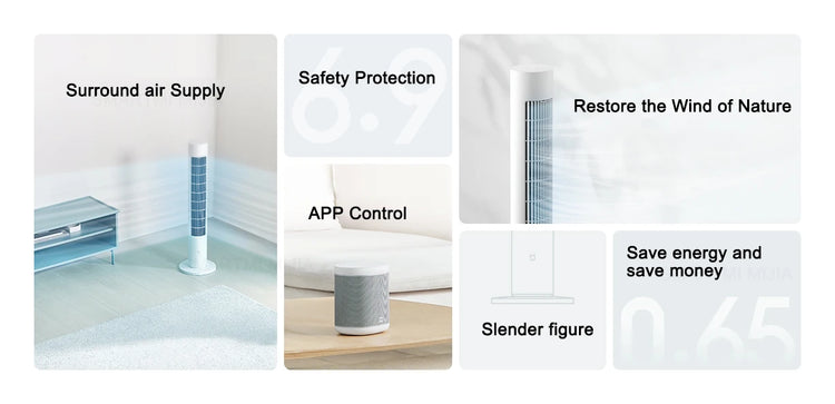 Ventilatore a Torre MIJIA Smart DC a Frequenza Variabile 2a Generazione, 150 °   Ventilatori oscillanti da terra per ambienti, 4 velocità, 3 modalità, versione CN con adattatore